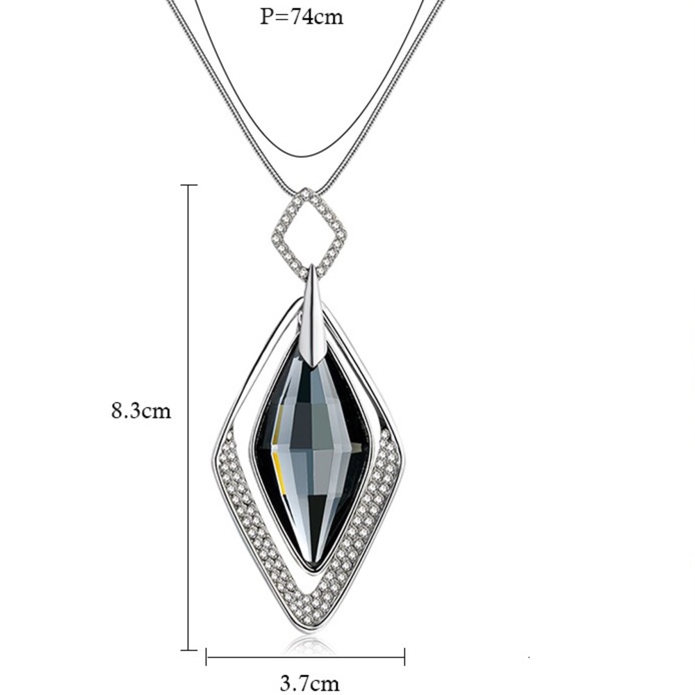 Long Black and Silver Glass Pendant Necklace - Picture 5 of 5